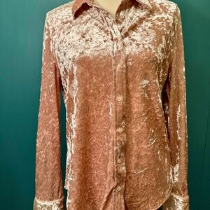Investments Brand Blush Pink Crushed Velvet Button Down Blouse